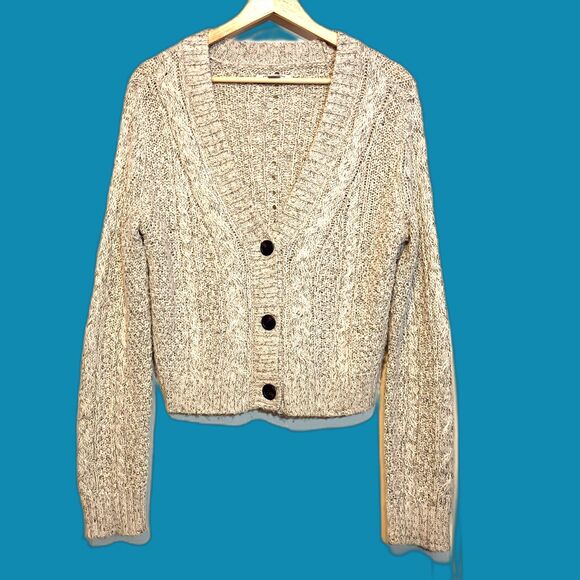 American Eagle Outfitters Sweaters - American Eagle Chunky Cropped Cardigan Oatmeal Gray Open Knit Womens M Academia